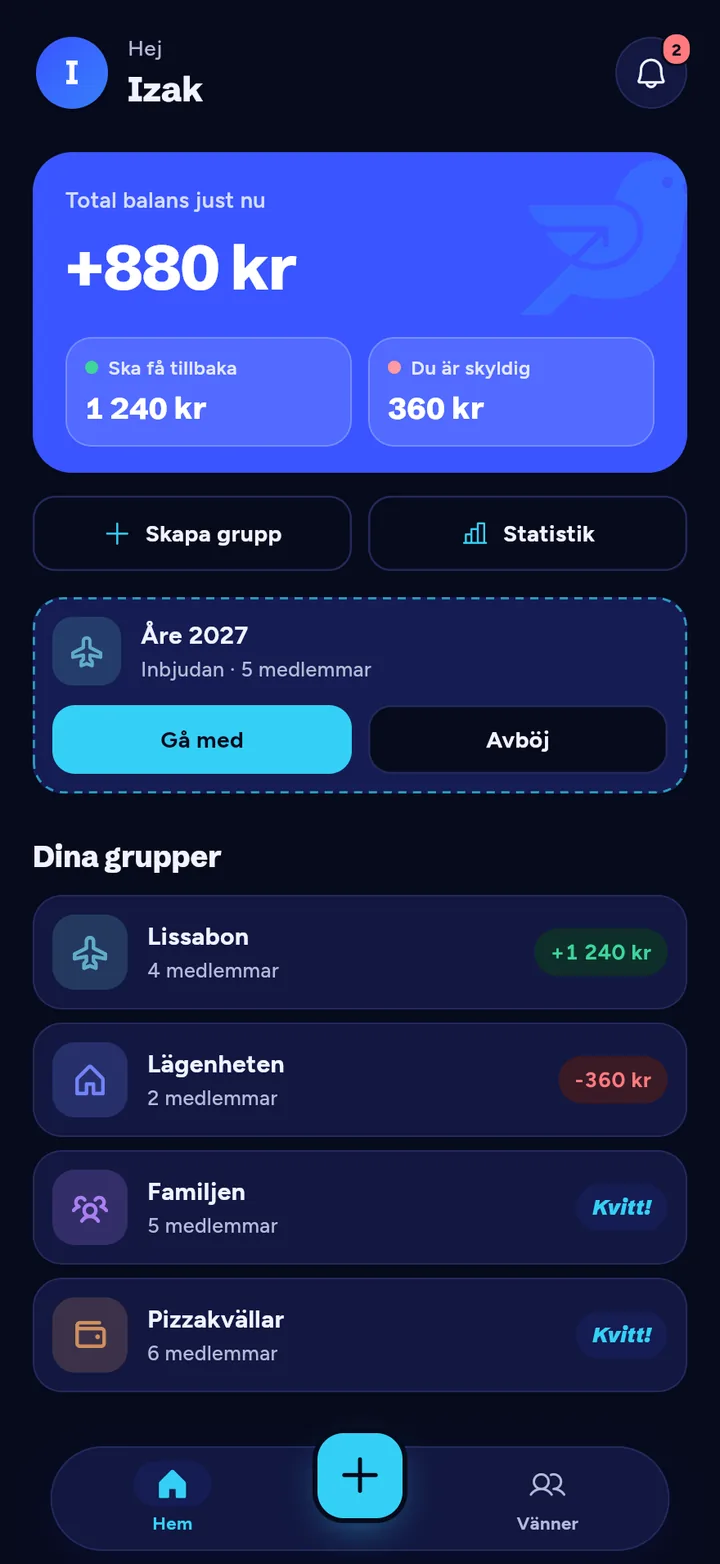 Startsidan i mörkt läge.